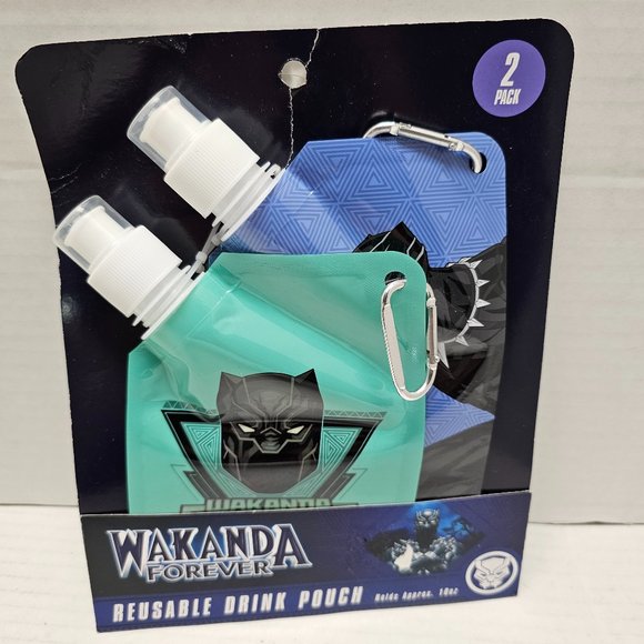 New 2 Marvel Comics Wakanda Forever Reusable Drink Pouch Holds Approx 10oz - Picture 1 of 9